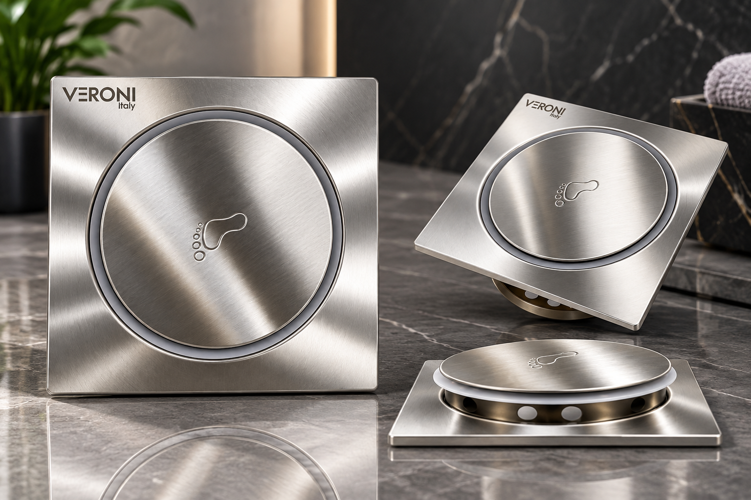 Original VERONI Italy brushed stainless steel floor drains