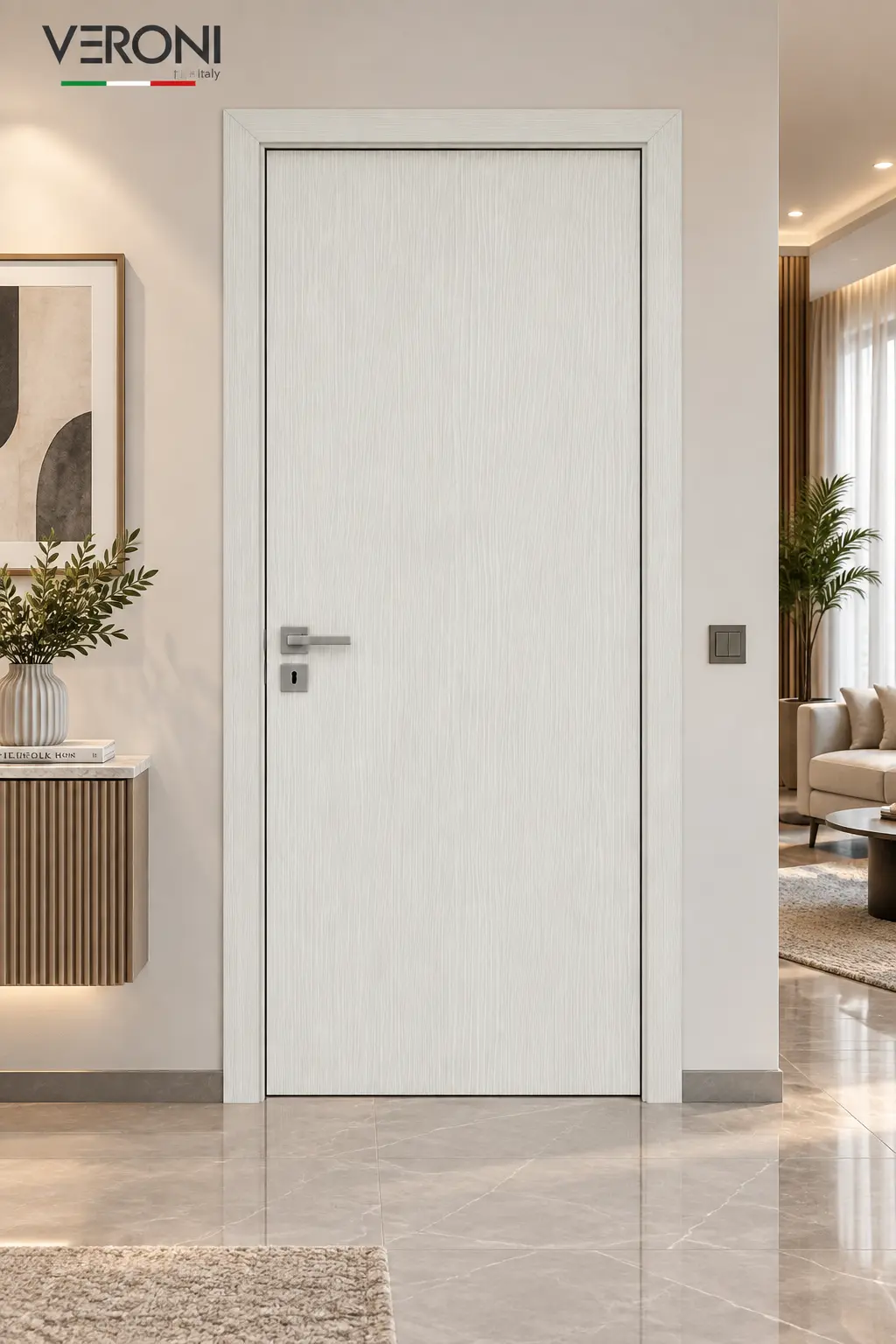 VERONI white wood-grain door with silver handle